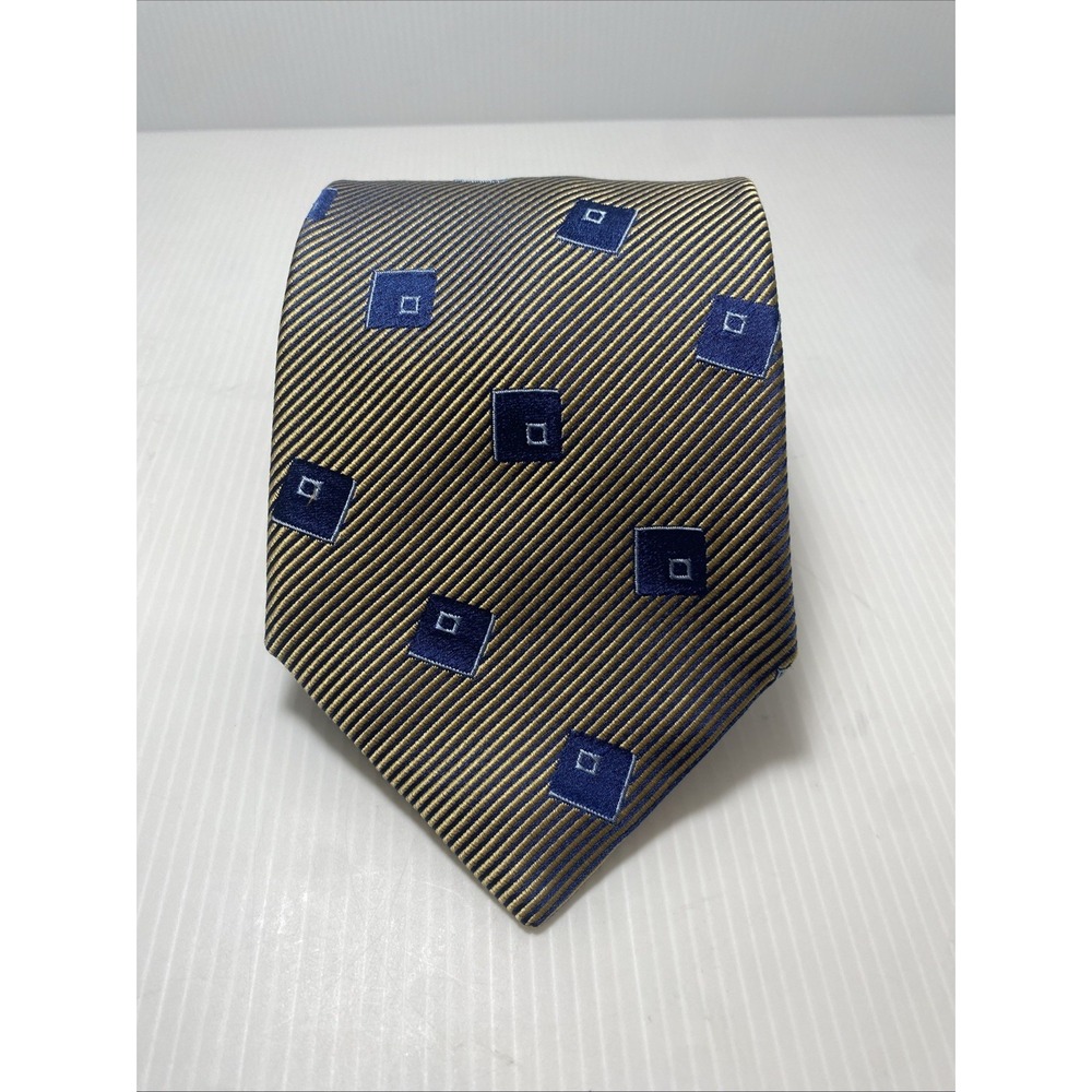 Carlo Palazzi Studio Yellow Blue HandMade 100% Silk Men's Neck Tie T54